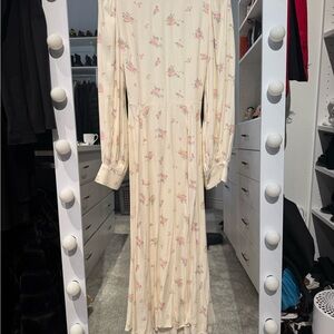 Reformation Cream Floral Long Sleeve Dress